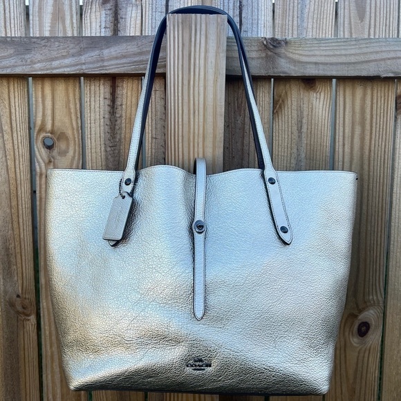Coach Gold Metallic Market Tote F76776 & Wallet 22882 Clutch Set - Picture 5 of 16